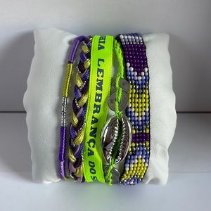 RARE Hipanema Multi Strand Magnetic Brazilian Bracelet Green/Purple 7”
